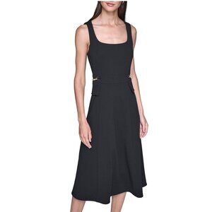 Karl Lagerfeld Women's Sleeveless Square Neck Chain Trim Scuba Crepe Midi Dress